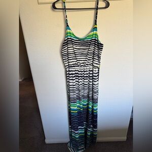 BCX Vibrant Striped Dress with Blue and Lime